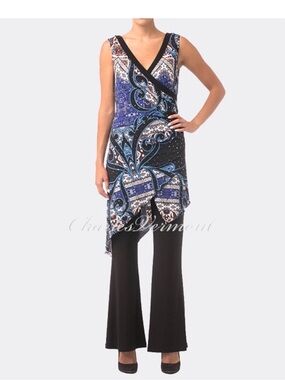 Joseph Ribkoff Blue Paisley Sleeveless one piece jumpsuit